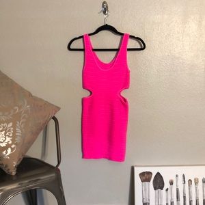 Bebe bandage neon pink cutout dress
